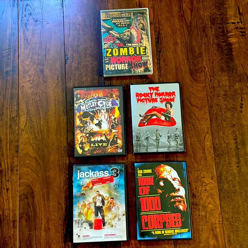 DVDs Jackass 3 House Of 1000.. Motley Crue Rocky Horror Picture Show Rob Zombie